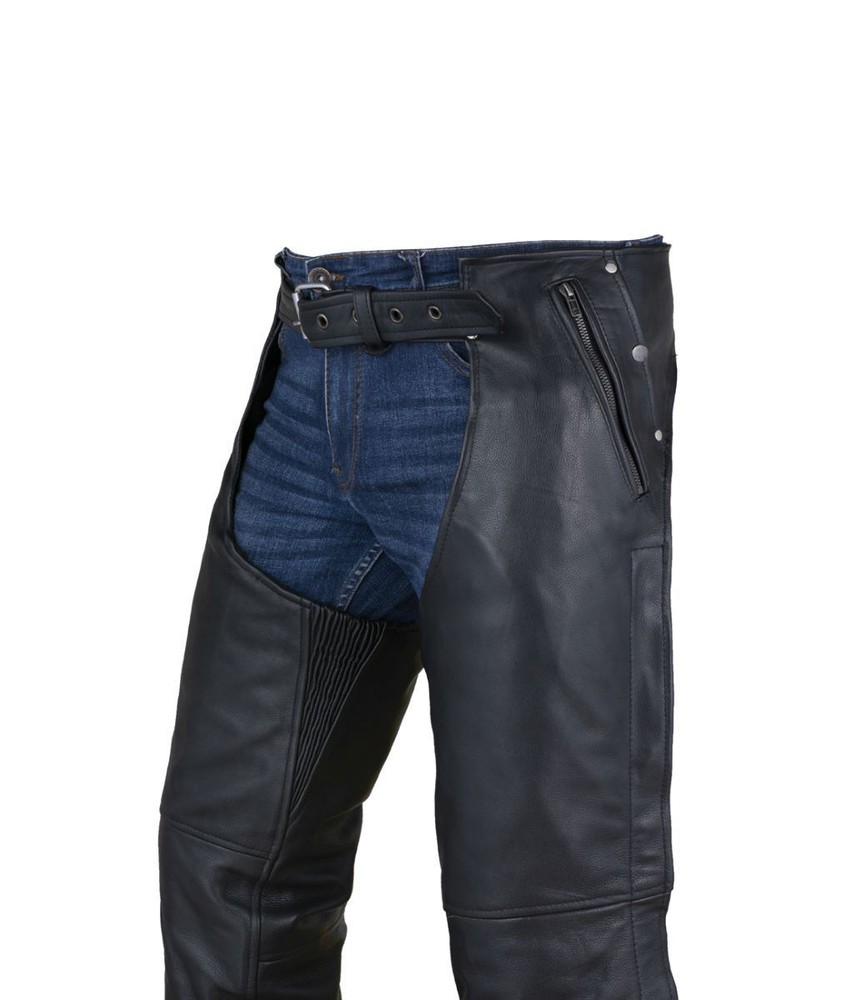 Men's Multi-Pocket Premium Black Cowhide Genuine Leather Chaps With Lining
