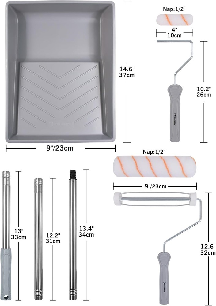 High- Paint Roller Kit with Extension Pole - 3ft Stainless Steel