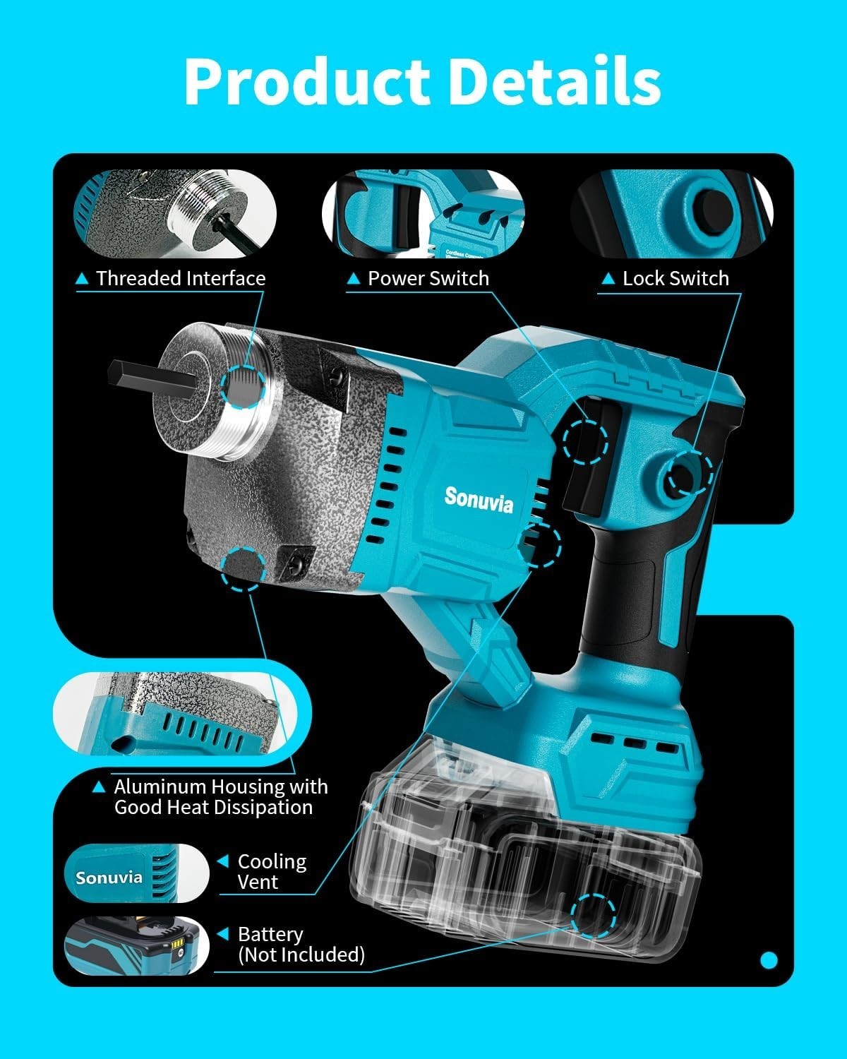 Cordless Concrete Vibrating Tool Compatible with Makita 18V Battery 600W Power C