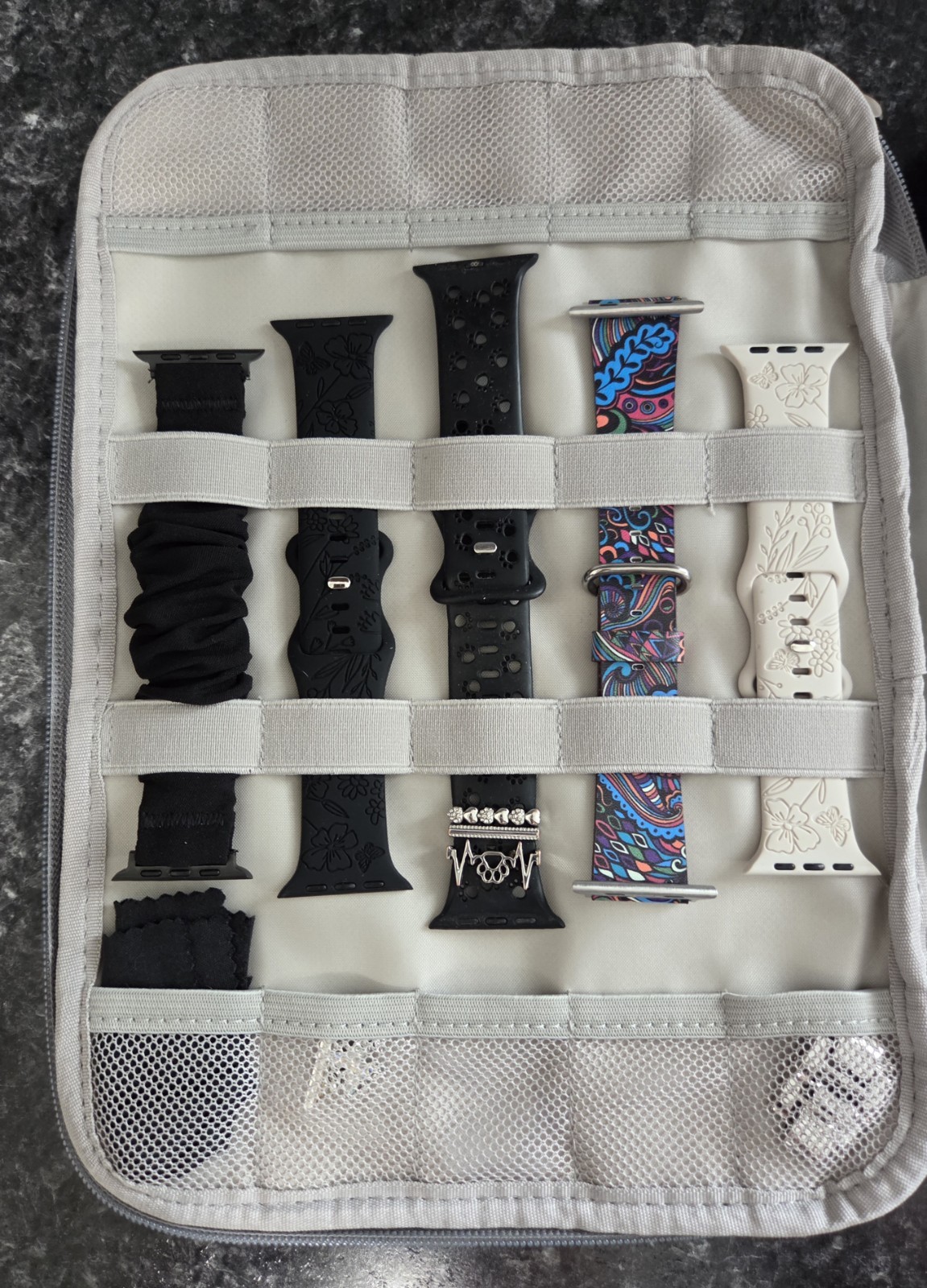 Travel Organizer Storage Case for (included) Smartwatch bands and accessories.