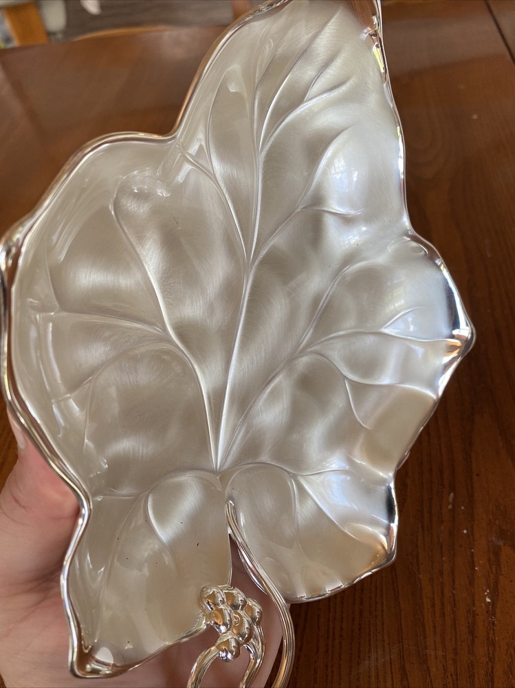 WMF Germany EP BRASS Brushed SilverPlate Footed Grapes 🍇 Handled Leaf Vein Dish