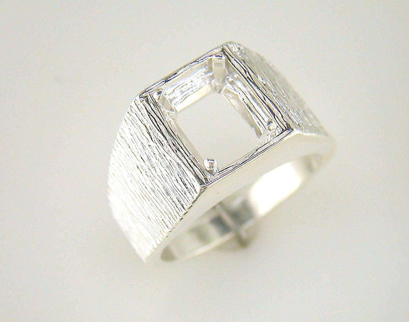 Mens Emerald Cut Inset Ring Setting Sterling Silver