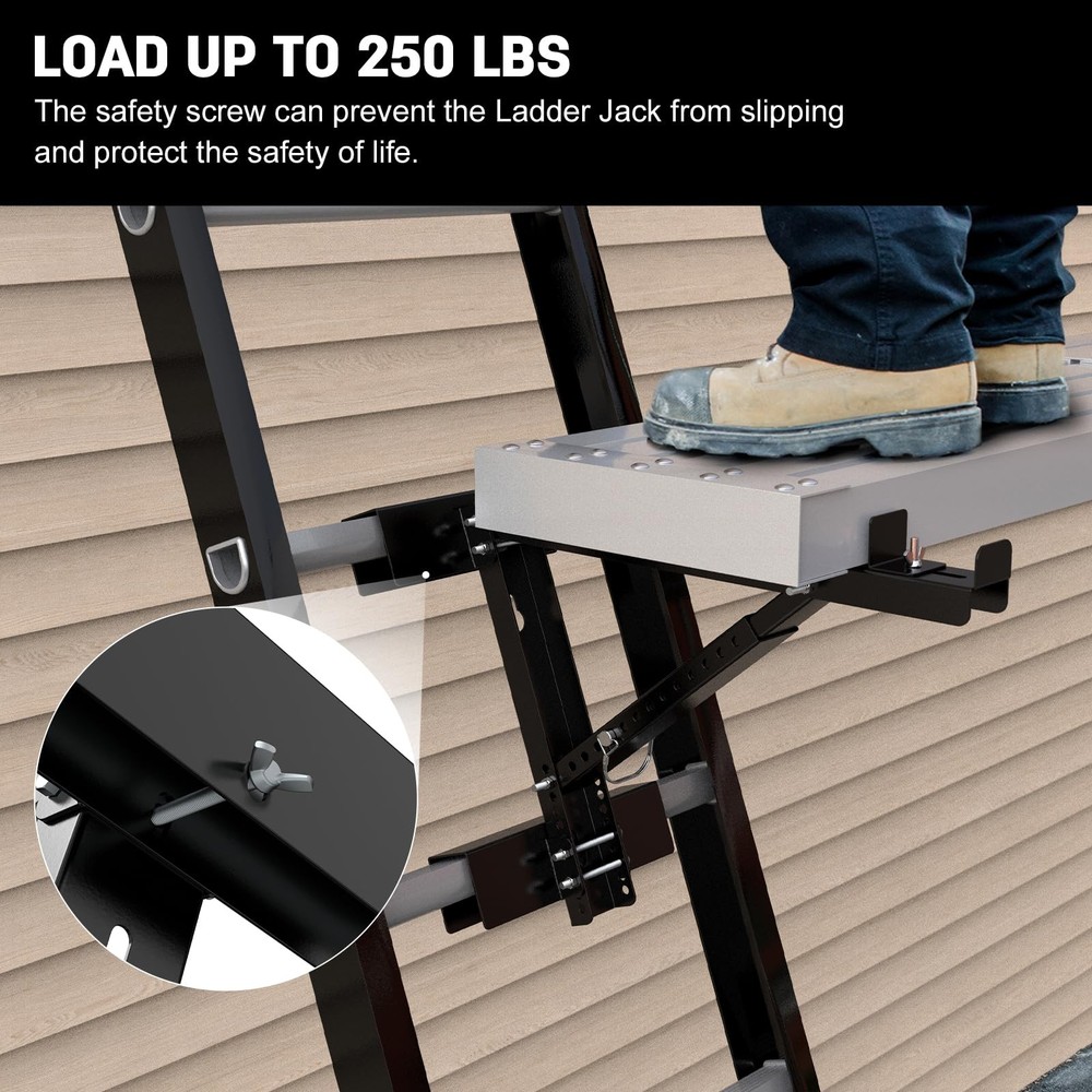 New Upgraded Adjustable Ladder Jacks 2 Pack for Scaffolding Platform, Two-Run...