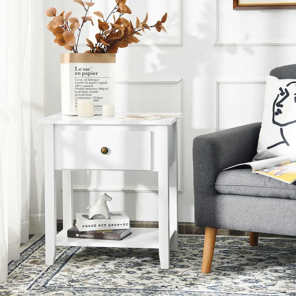 Costway Nightstand Beside Table Chest Sofa Table End Table Accent Table White
