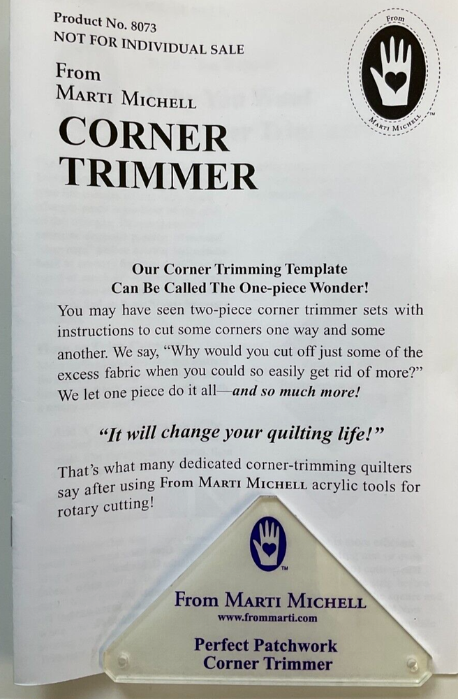 MARTI MICHELL - PERFECT PATCHWORK #8073 CORNER ACRYLIC TRIMMER & BOOKLET