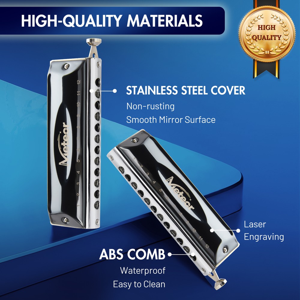 Chromatic Harmonica 12 Hole C Key Professional Harmonica with Case for Beginner