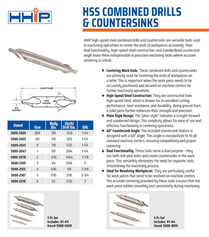 #5 3/16 DRILL DIAMETER COMBINED DRILL & COUNTERSINK 60 DEGREE (5000-2187)