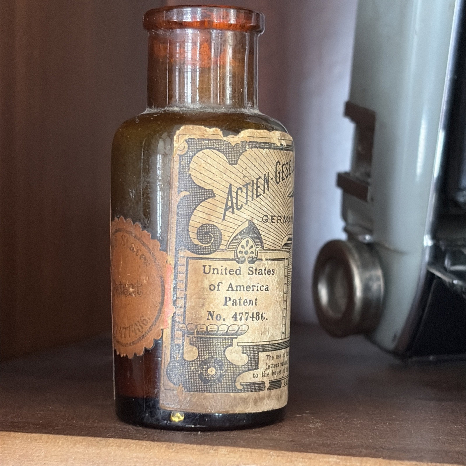 Antique Brown Bottle w Cork Photography Camera Amidol Solution GERMANY US PATENT
