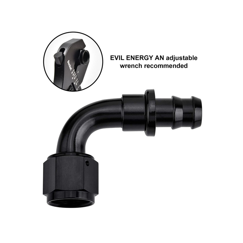EVIL ENERGY 6AN 90 Degree Push Lock Hose Fitting End Black 2PCS