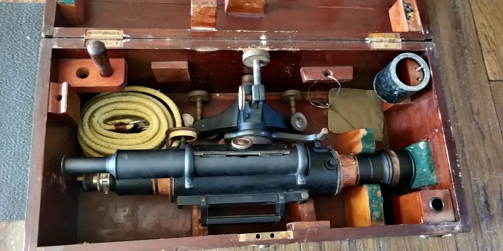1900s Fauth & Co. Dumpy Level in wood case Surveying Equipment