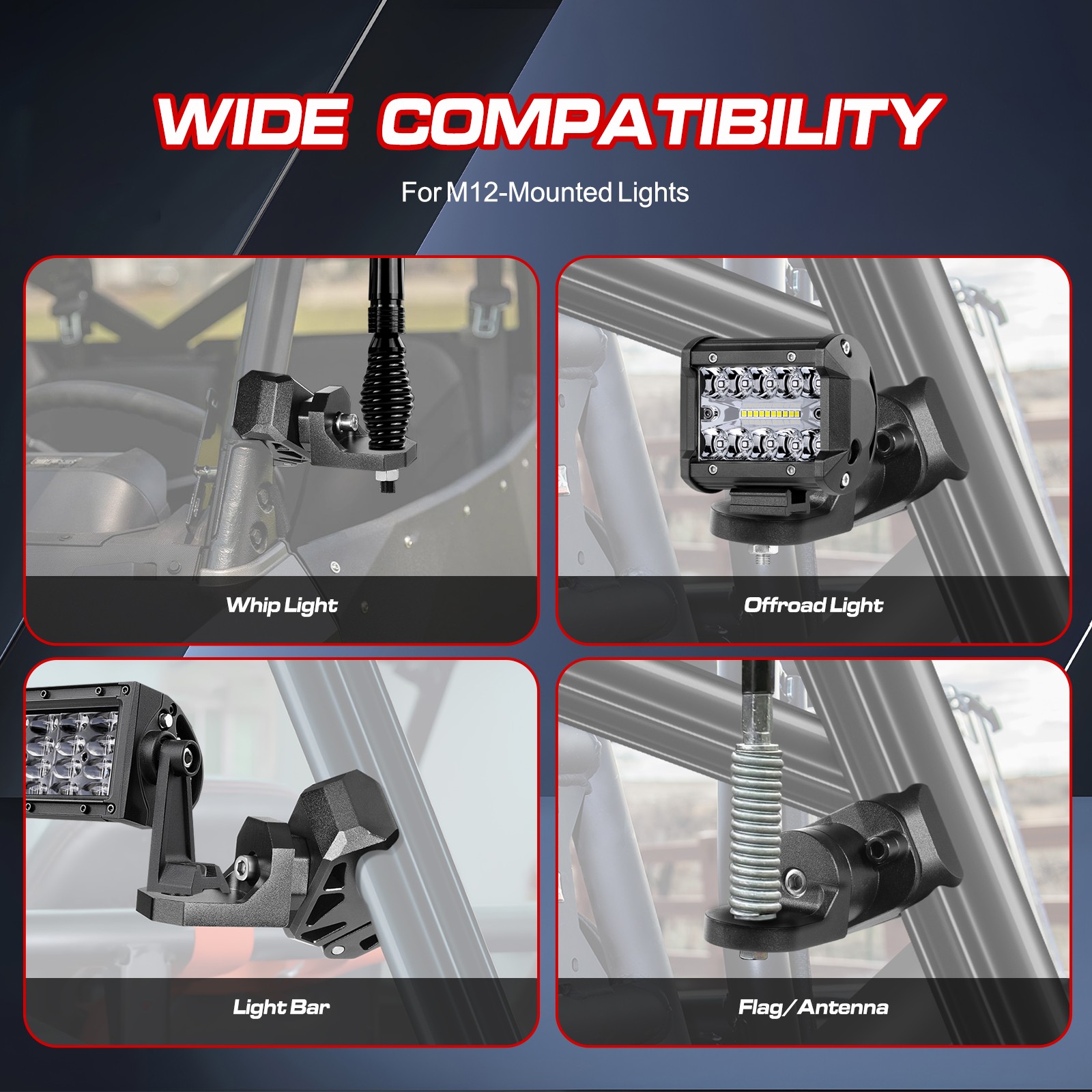 2 UTV LED Whip Light Mount Clamp Pro-fit Cage For Polaris Ranger General CF-MOTO