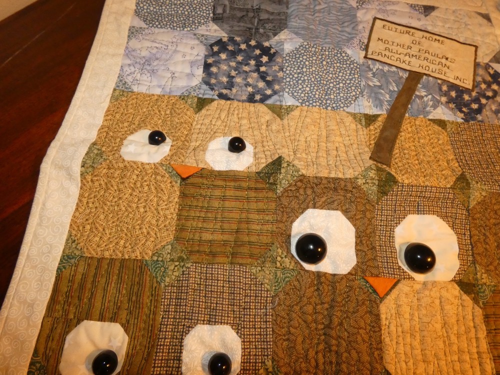 Owl Handmade Quilt Panel Wall Hanging Pieced w/ Button Eyes Hoot
