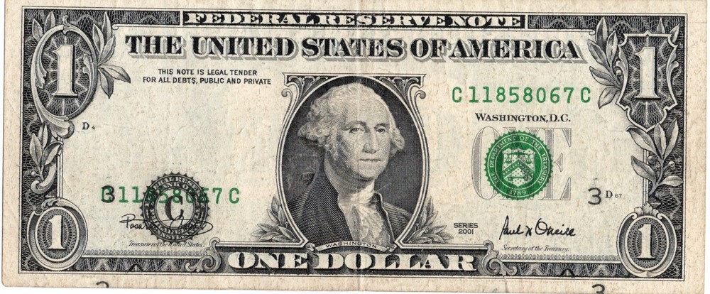2001 1.00 Note Misaligned Overprint RARE ERROR