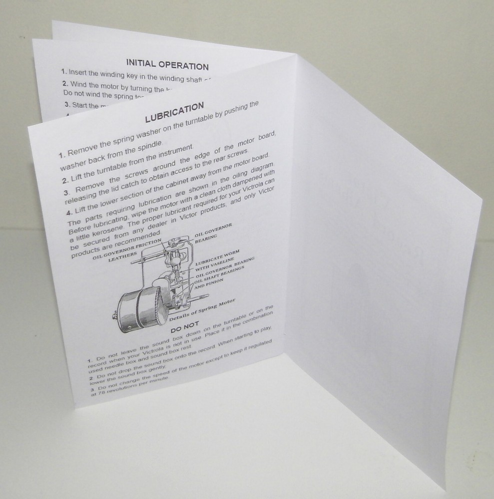 Victrola Portable Phonograph Gramophone Instructions Manual