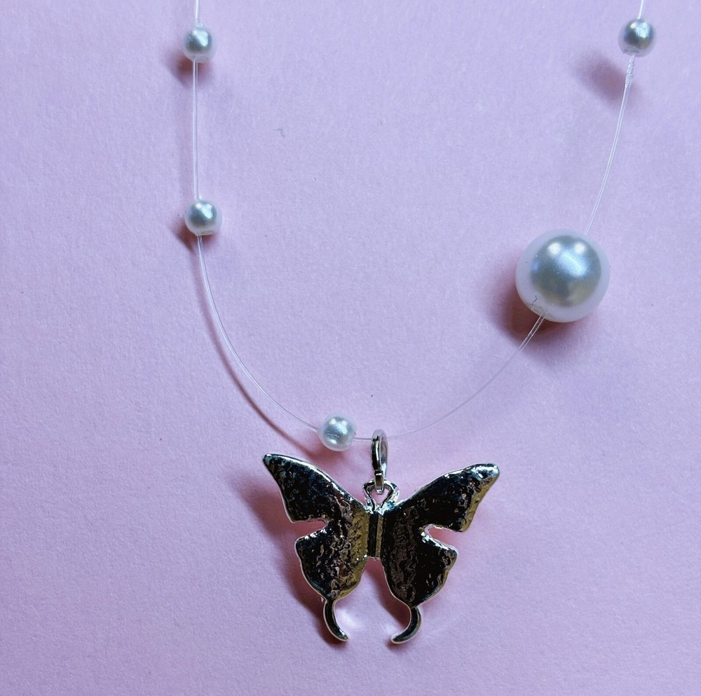 Pearl Link Silver Butterfly Necklace