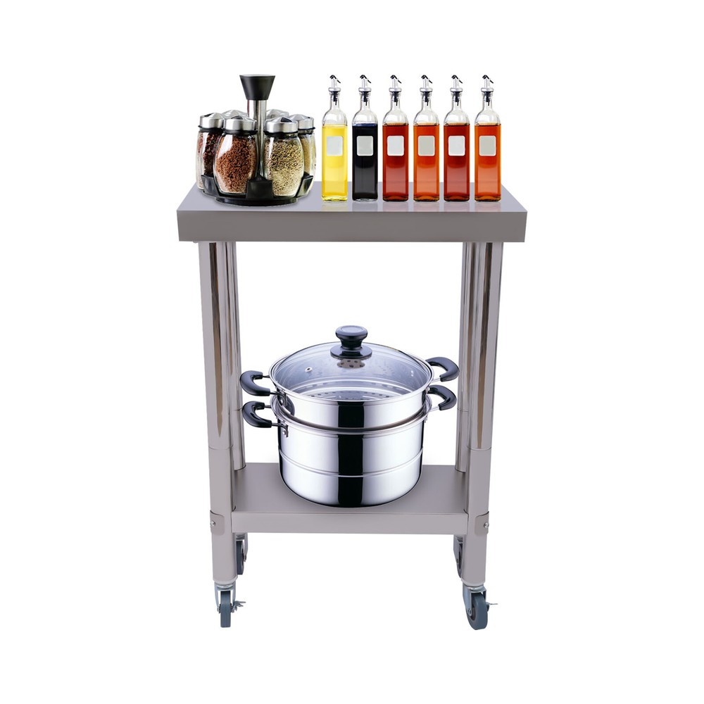 Commercial Stainless Steel Work Table w/ Undershelf+Wheels Shelf Prep Table
