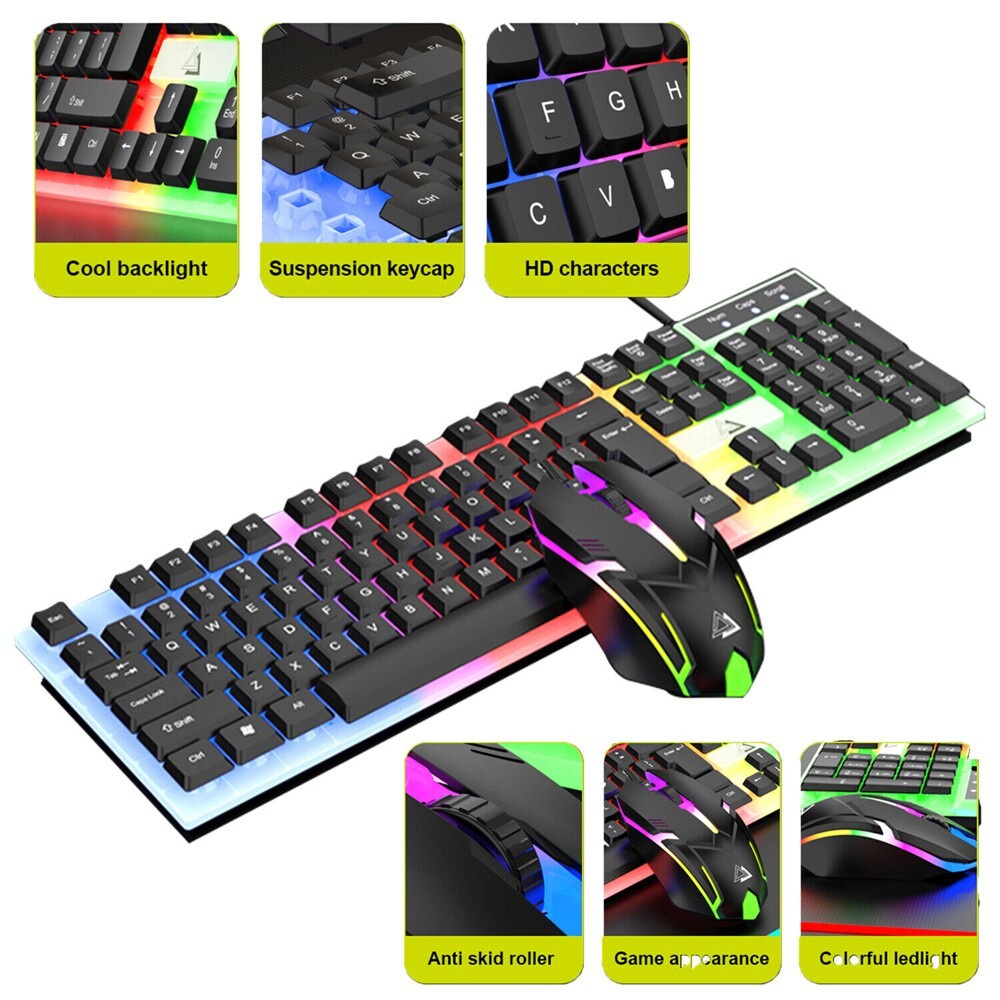 Gaming Keyboard And Mouse LED Light Backlit Mechanical Feel For Computer Desktop