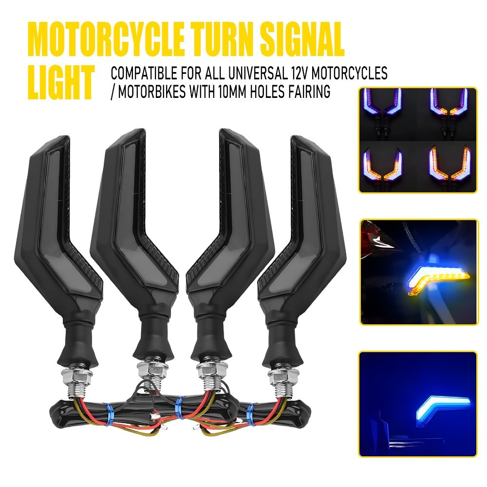 4 Motorcycle LED Turn Signals Lamp Sequential Flowing Indicator Light Amber Blue