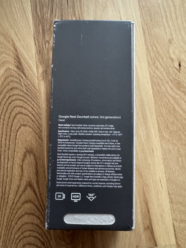 Google Nest Doorbell 2K Wired 3rd Generation (Hazel) - New Open Box