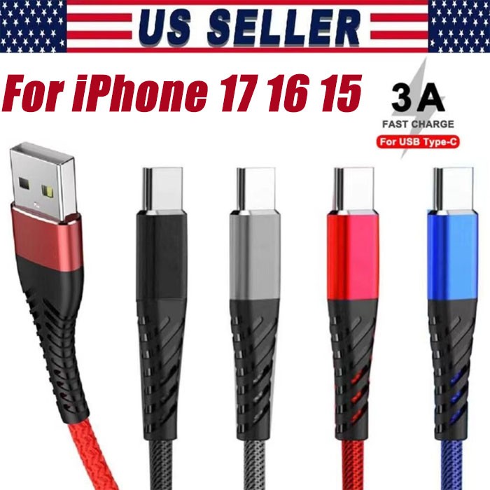Braided USB C Type C Fast Charging Data Cable Cord for iPhone 17 16 Pro Max lot