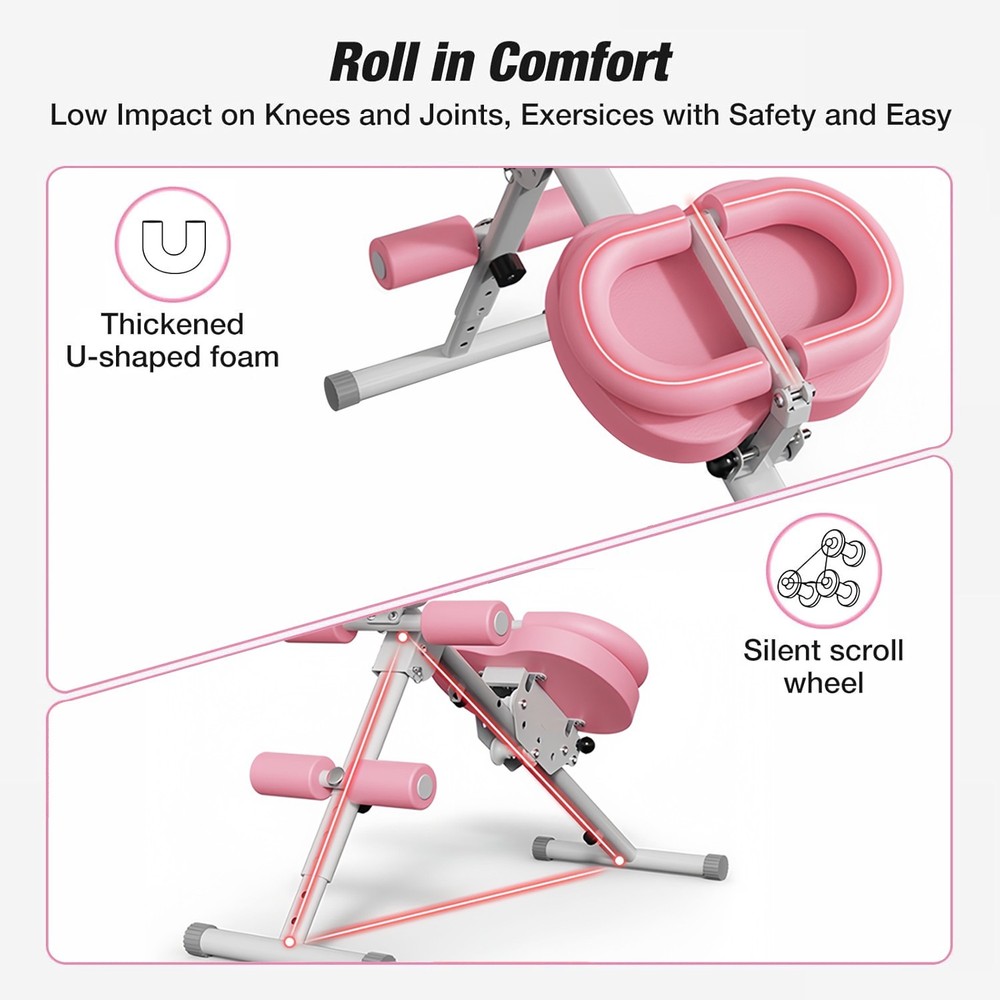 Adjustable Ab Trainer Machine Home Core Workout Foldable with LCD Pink