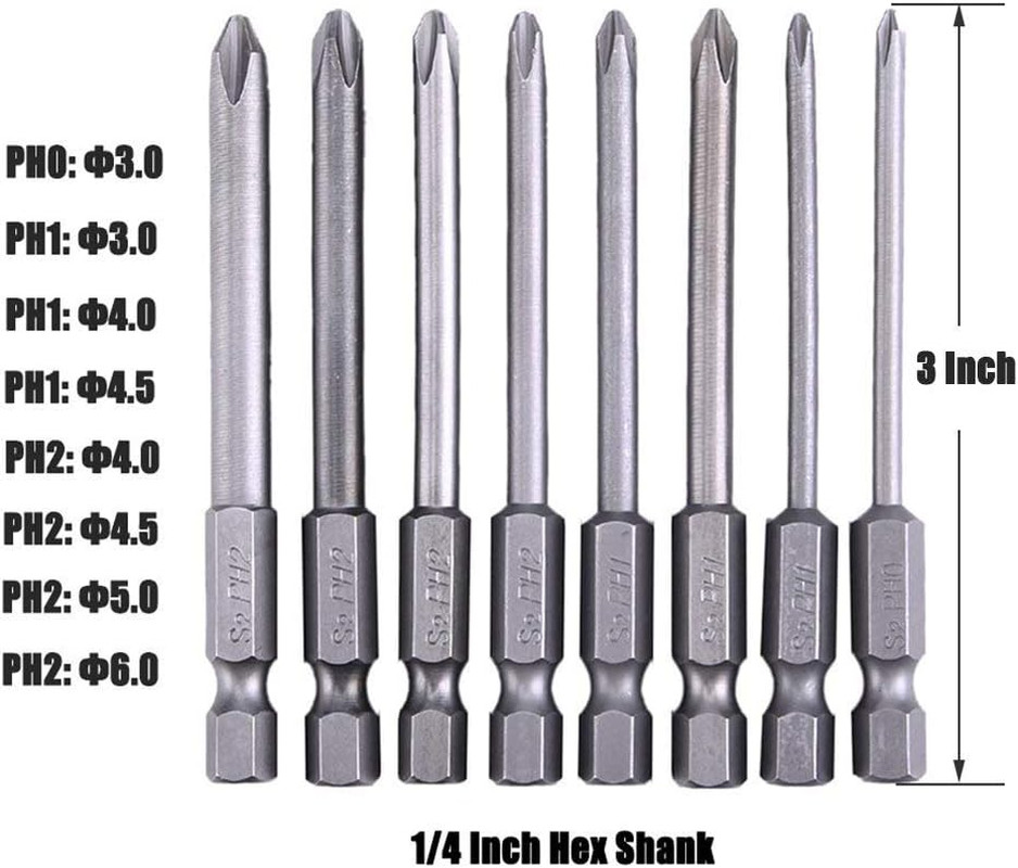 8 Pack 3 Inch Magnetic Long Hex Cross Phillips Screw Head Screwdriver Bits Elect