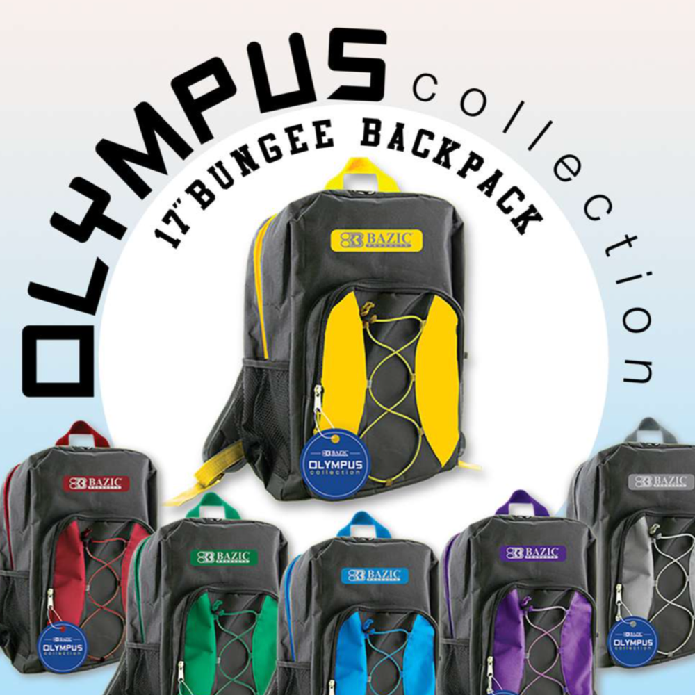 17" Bungee Backpack, Double Zipper, Durable, Assorted Colors