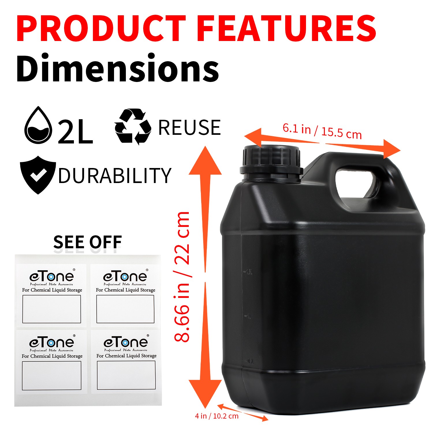 3Pcs 2L Darkroom Chemical Storage Bottles B/W Film Photo Developing Processing