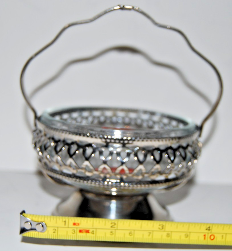 Vintage Leonard Inc. Glass & Silver-plate Serving Condiment Basket w/ Insert