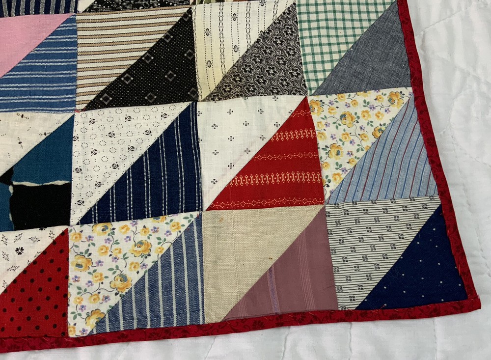 Vintage Patchwork Quilt Table Topper, Triangles, 1930’s, Calico Prints, Multi