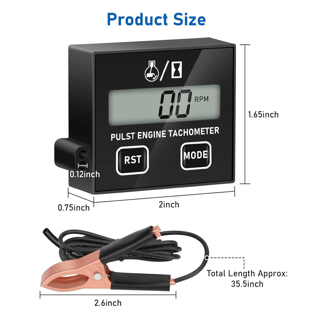 Small Engine Tachometer, Digital Tachometer Tach Gauge Reset Function Equipped w