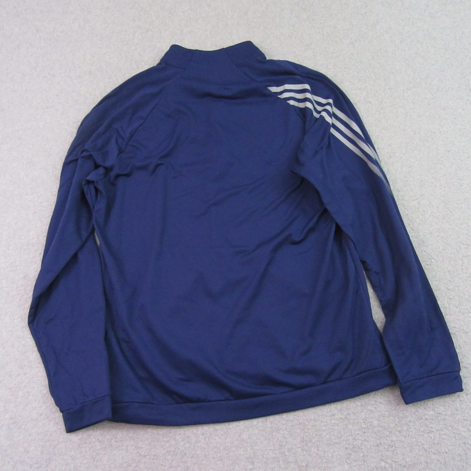 Adidas Mens Quarter Zip Athletic Pullover M Navy Blue Long Sleeve Logo Stripe