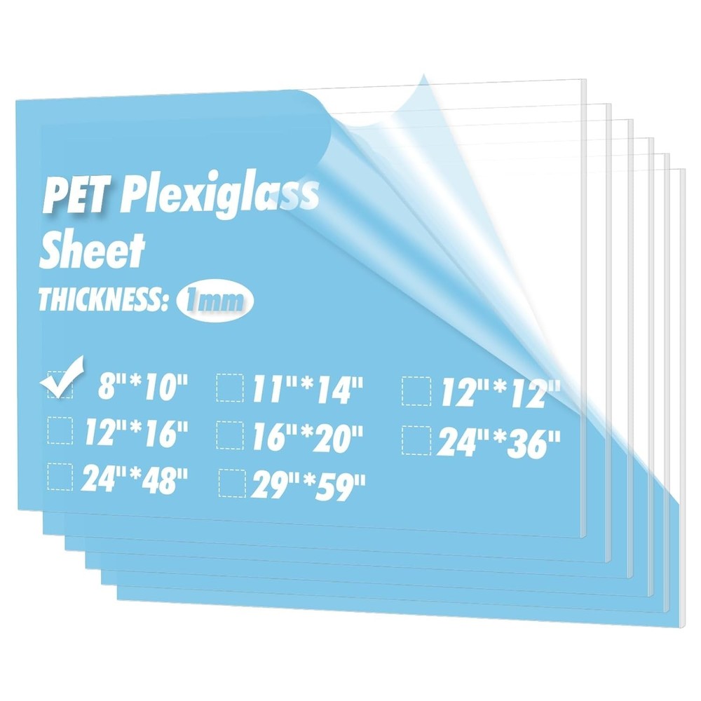 Versatile 8x10" Clear PET Plastic Sheets - Ideal for Picture Frames & Displays