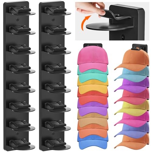 Hat Organizer for Baseball Caps, 2 Pack Strong Adhesive Hat Rack for Black