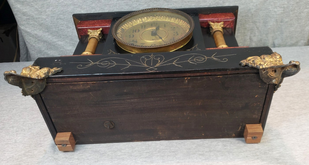 Antique Seth Thomas Red & Black Two Column Adamantine Mantel Clock & Pendulum PR