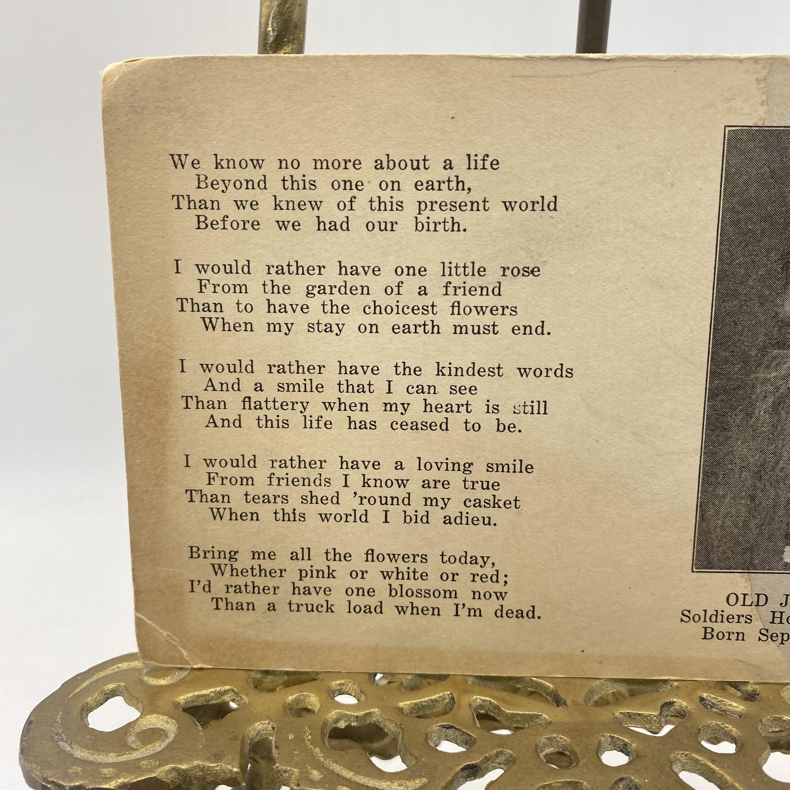 Vintage Old Jake Heater Christian Religious Poem Card Soldiers Home Richmond VA