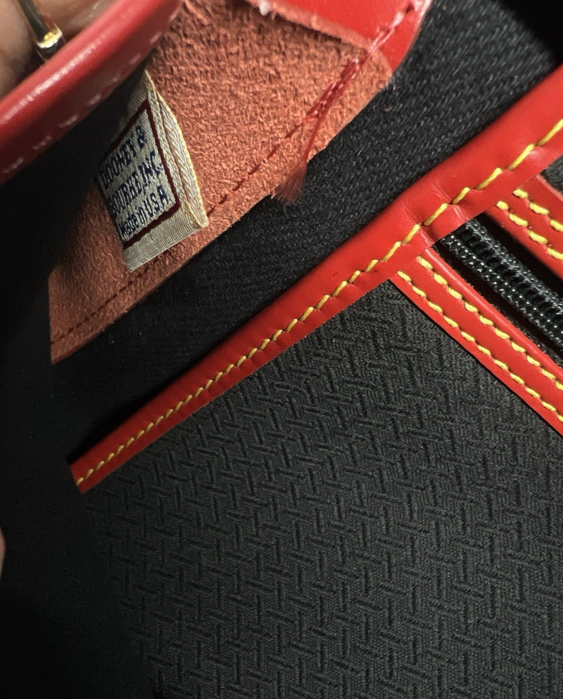 Vintage Dooney & Bourke Blue Denim Saddle Bag Red Leather Trim Messenger Handbag