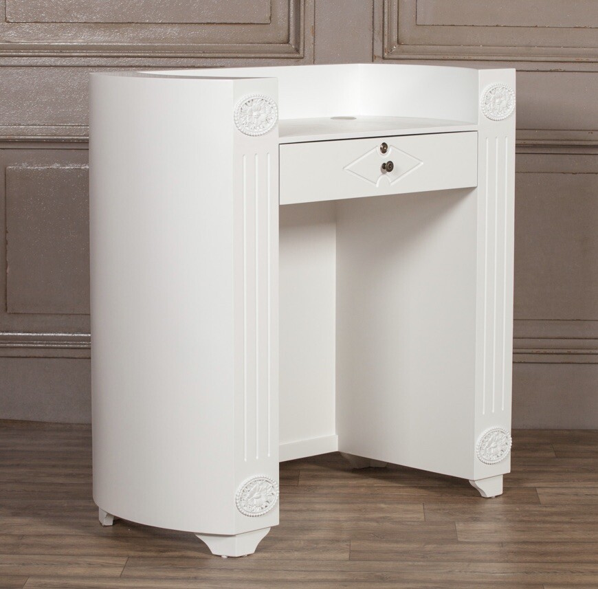 French Inspired Style White Reception Desk Table Lockable Drawer with 2 Keys