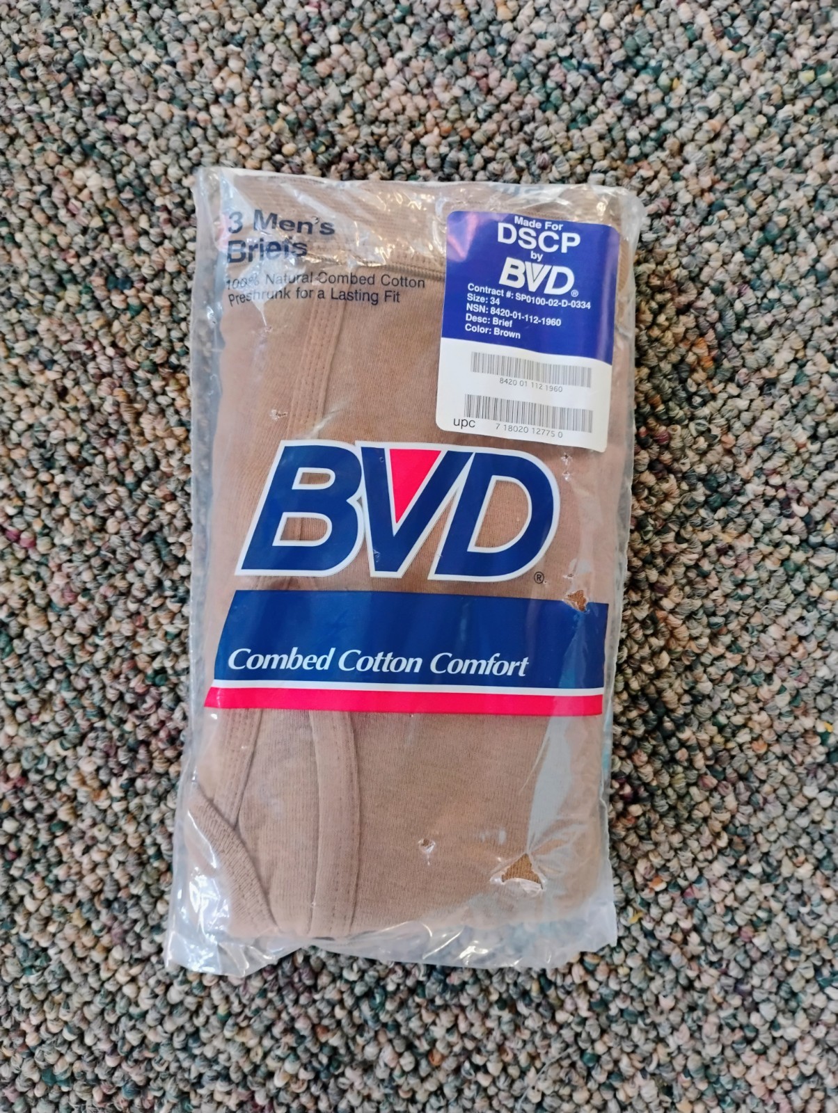 DSCP by BVD Military Men's Briefs Sz 34 Brown 3-Pack Underwear Cotton
