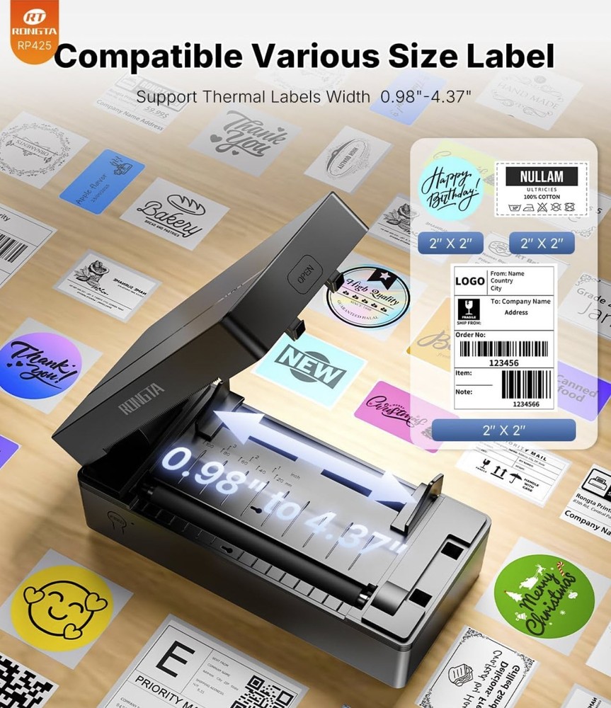 Rongta Thermal Wireless 4x6 Bluetooth Shipping Label Printer, Black