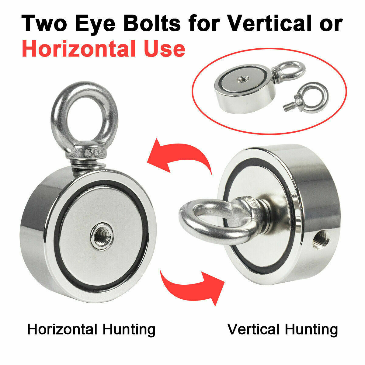 1300 LBS Strong Fishing Magnet Kit Double-Sided Pull Force and Rope Carabiner US