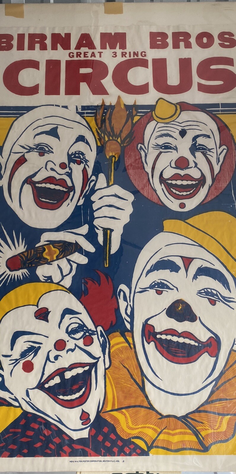 BIRNAM BROS 3 Ring Circus-4 Clown Poster 42”x28” Super Rare Vintage Poster