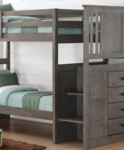 Harrison Grey Twin Bunk Bed with Stairs