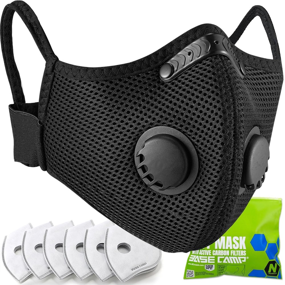 BASE CAMP M Plus Dust Mask, Breathable Reusable 1 Count (Pack of 1), Black