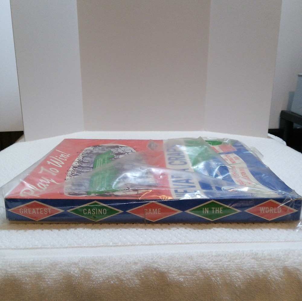 Vtg. E.S. Lowe Nevada Craps Layout Cloth, Dice, Book.
