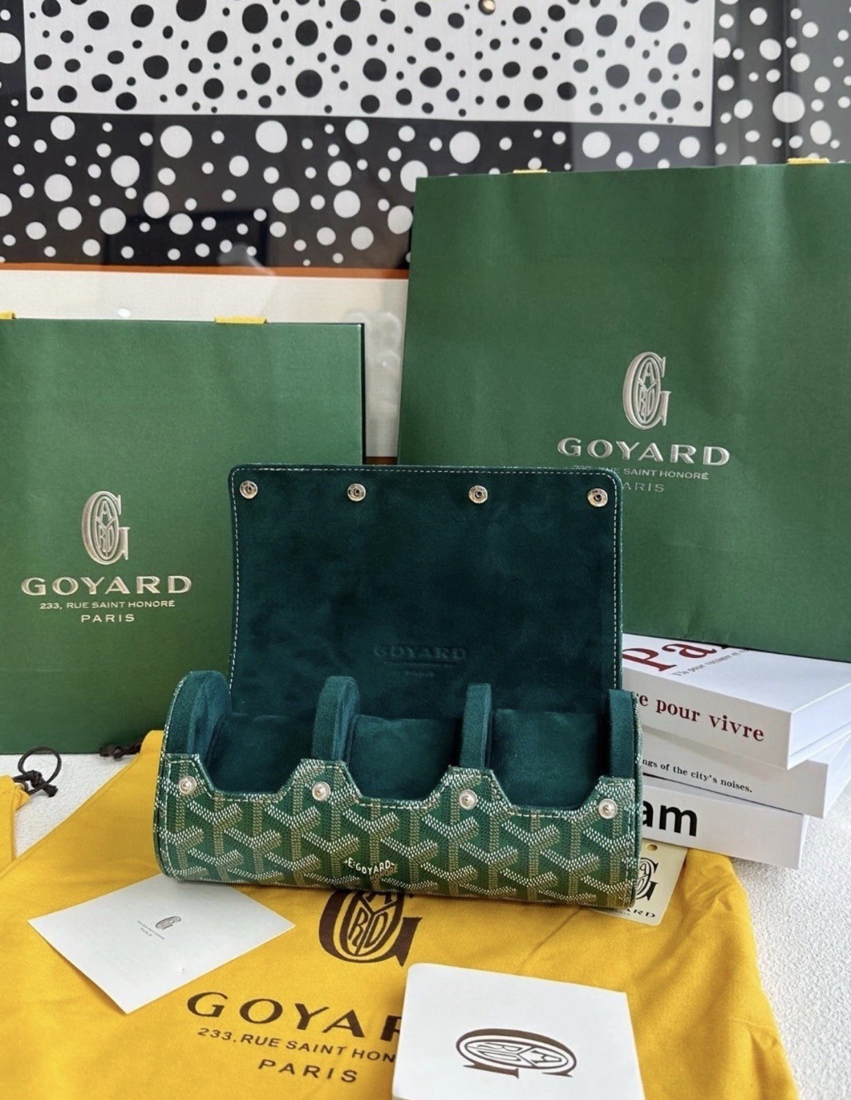 Goyard Travel Watch Case 3 Holder Black Leather