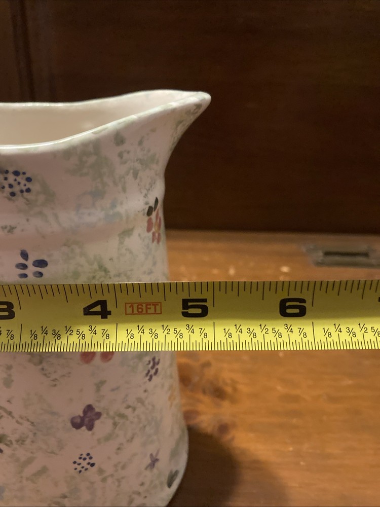 Ceramic Unbranded Pitcher Hand Painted Multicolor Flower Leaf Pattern 6”