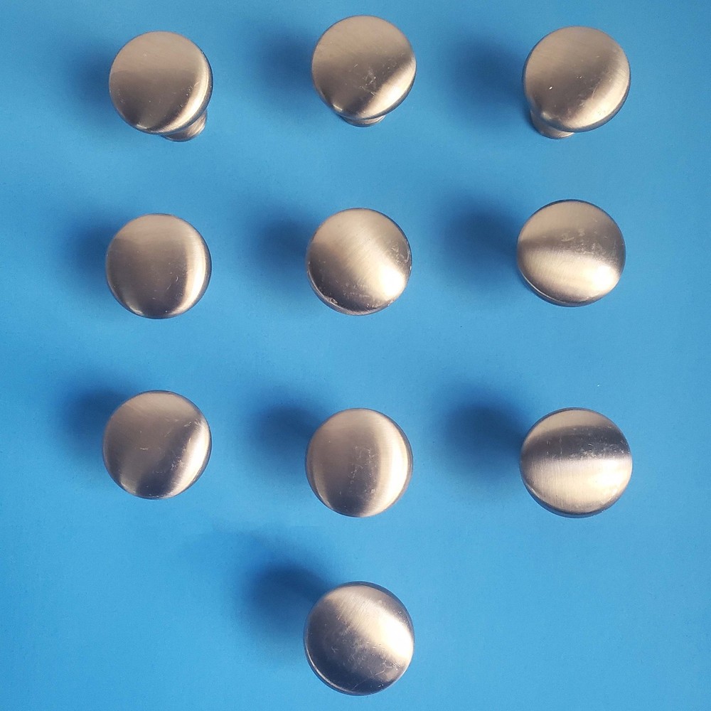 Lot of 10 Brushed Silver Knobs Drawer Pulls with Screws