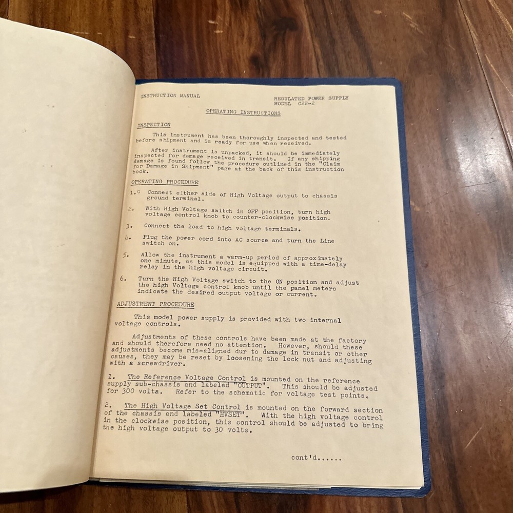 Universal Electronics Model C22-2 Power Supply Instruction Manual