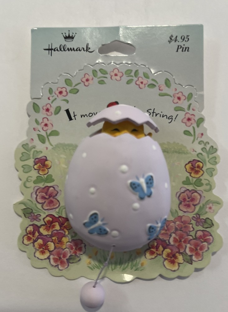 Hallmark 1980’s “It Moves, Pull The String” Chick In Egg Easter Vintage Pin